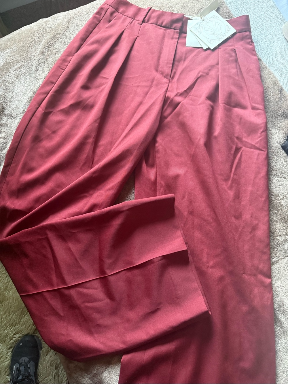Loulou Studio Burgundy Wide-Leg Trousers with Ivory Waistband